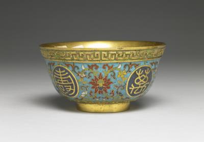 图片[2]-Gilt copper bowl with cloisonne enamel decor and birthday inscriptions “wan shou wu jiang (ten thousand long lives without boundary)”, Qing dynasty (1644-1911)-China Archive